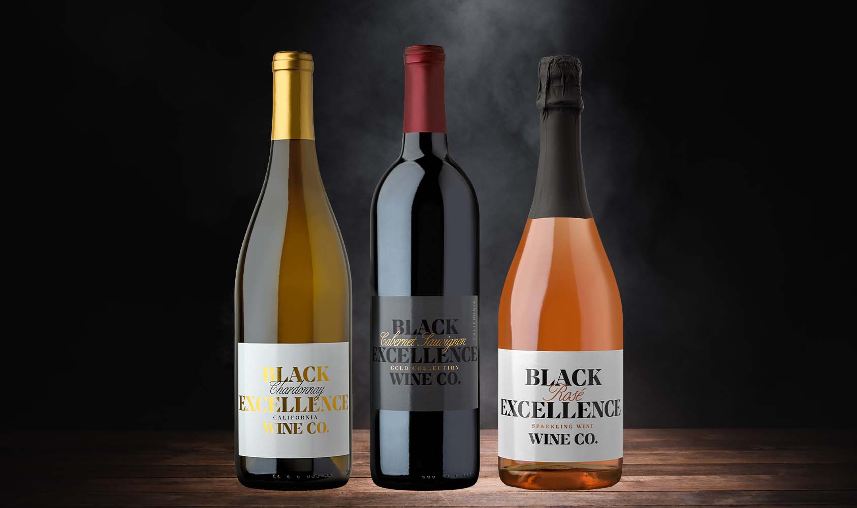 3 Pack of Wine, Chardonnay, Cabernet Sauvignon, & Sparkling Rose, Black Excellence Wine Co. California